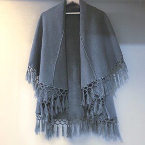Blue Grey Boho Chic Tasseled Shawl